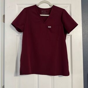 Figs Catarina One Pocket Burgundy Scrub Top